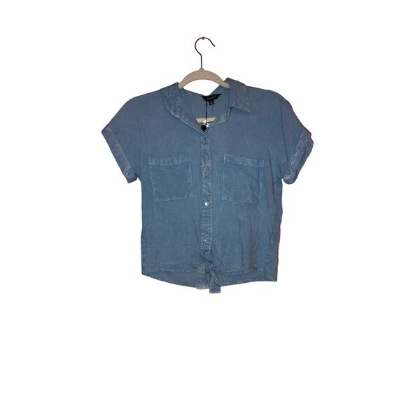 NWT Sim & Sam blue button tie front top size small - Picture 1 of 6